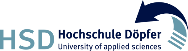 Mehrfarbiges Logo der Hochschule Döpfer mit dem Schriftzug Hochschule Döpfer - University of applied sciences zum Therapeutischen Fachsymposium des Interdisziplinären Therapiezentrums im Albertinen Krankenhaus in Hamburg-Schnelsen.