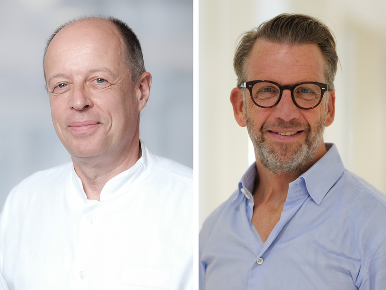 Portraitfotos Prof. Dr. Friedrich-Christian Rieß und Prof. Dr. Thorsten Hanke, Chefarztwechsel Albertinen Herz- und Gefäßzentrum