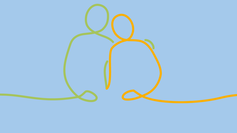 Illustration von zwei sich nebeneinander sitzenden Menschen als orange-grüne Bändergrafik und einem rot hinterlegten Hinweis mit dem Text "kostenfreie Veranstaltung" für die Bewegungswerkstatt für pflegende Angehörige - Kinaesthetics in der Praxis im Albertinen Krankenhaus Hamburg Illustration von zwei sich nebeneinander sitzenden Menschen als orange-grüne Bändergrafik und einem rot hinterlegten Hinweis mit dem Text "kostenfreie Veranstaltung" für die Bewegungswerkstatt für pflegende Angehörige - Kinaesthetics in der Praxis im Albertinen Krankenhaus Hamburg