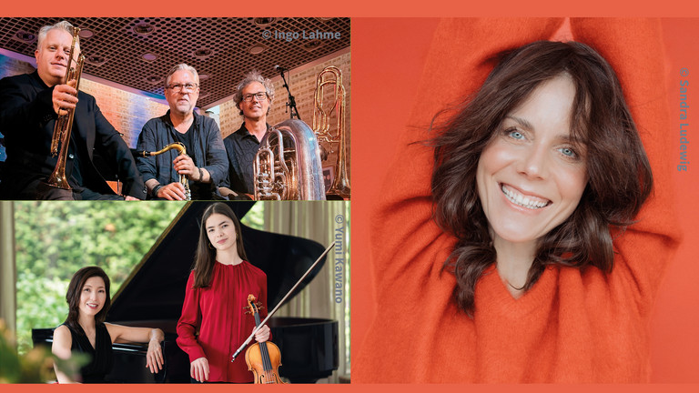 Eine Bildcollage mit Fotografien des Musiktrios „Windspiel“ mit den drei Solisten Frank Delle, Martijn de Laat und Ingo Lahme, der „singenden Dichterin“ Anna Depenbusch und dem Duo Michi Komoto mit ihrer Tochter Sophie Hikari Hoffmann im Uhrzeigersinn zum Benefizkonzert der Albertinen-Stiftung zugunsten der „Herzbrücke“ in der Hamburger Hauptkirche St. Michaelis. Eine Bildcollage mit Fotografien des Musiktrios „Windspiel“ mit den drei Solisten Frank Delle, Martijn de Laat und Ingo Lahme, der „singenden Dichterin“ Anna Depenbusch und dem Duo Michi Komoto mit ihrer Tochter Sophie Hikari Hoffmann im Uhrzeigersinn zum Benefizkonzert der Albertinen-Stiftung zugunsten der „Herzbrücke“ in der Hamburger Hauptkirche St. Michaelis.