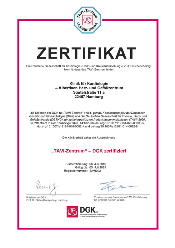 Zertifikat-TAVI-Zentrum-Klinik-fuer-Kadriologie-Albertinen-Herzzentrum-Gefaesszentrum