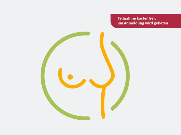Eine als grün-orangefarbene Bändergrafik stilisierte weibliche Brust als Motiv für den dritten Patientinnentag mit Vorträgen & Patienteninformationen im zertifizierten Gynäkologischen Krebs- und Brustkrebszentrum im Albertinen Krankenhaus Hamburg für Patientinnen, Angehörige und Zugehörige